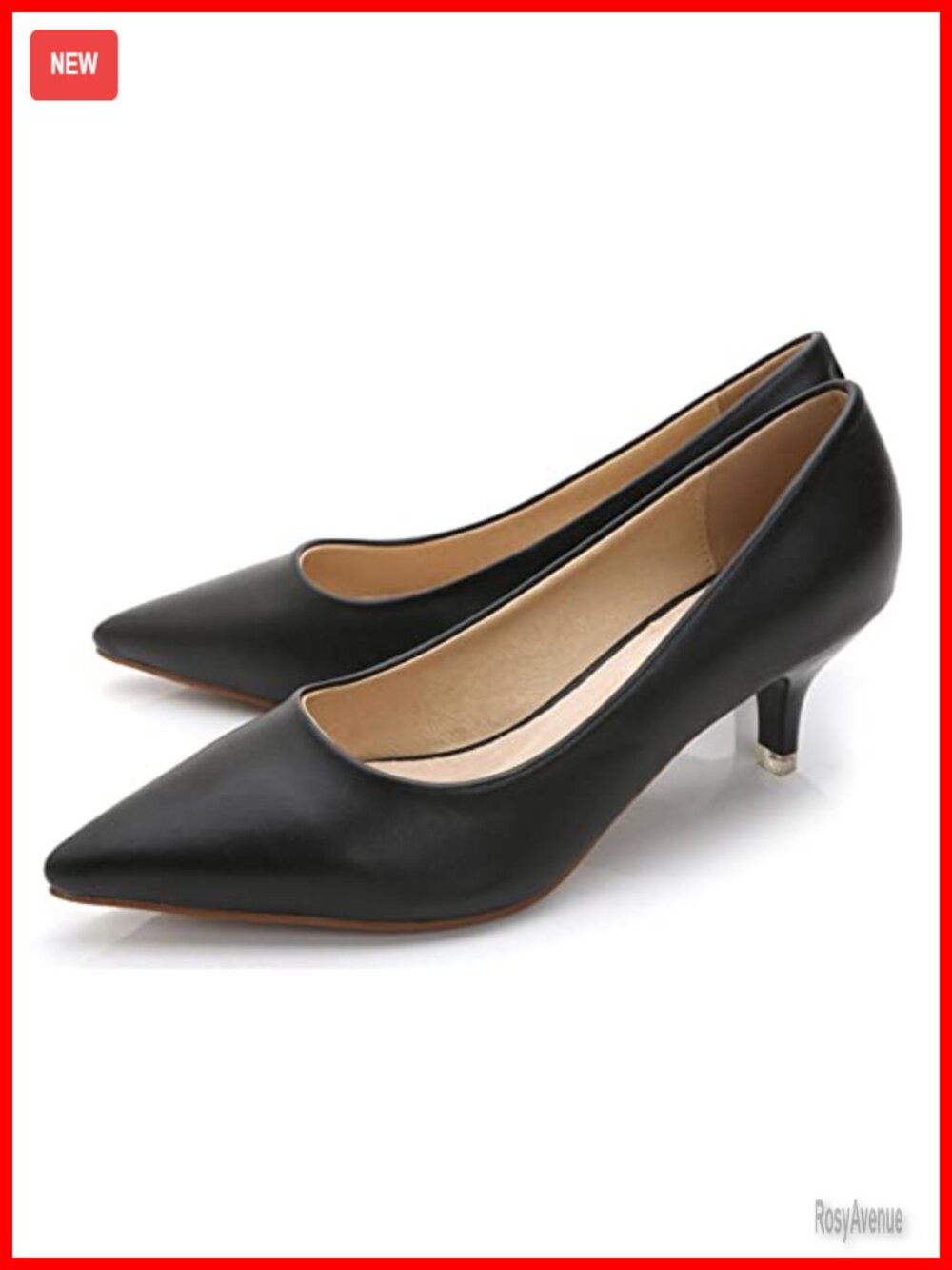 Classic 2-Inch Kitten Heel Pumps Faux Leather Memory Foam Work Heels
